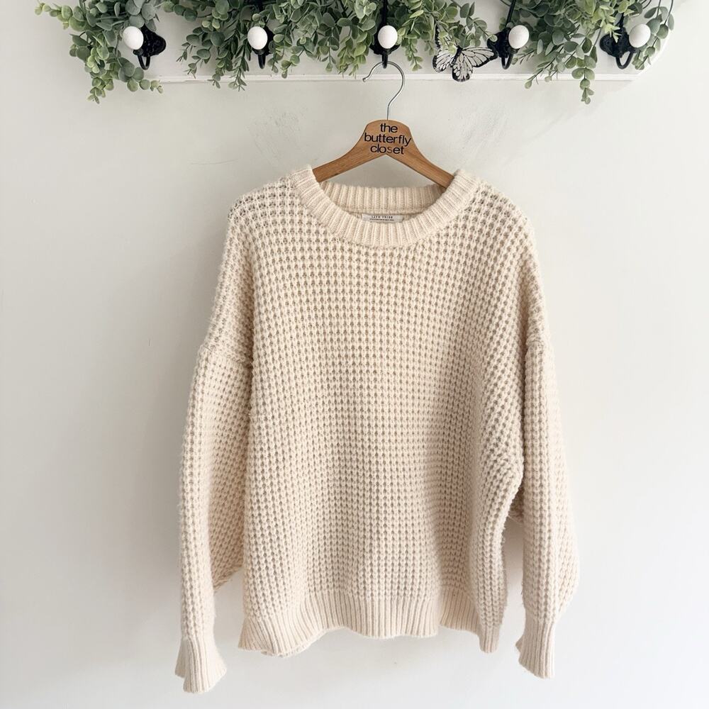 12th Tribe Women’s Cream Waffle Knit Sweater One Size 15146